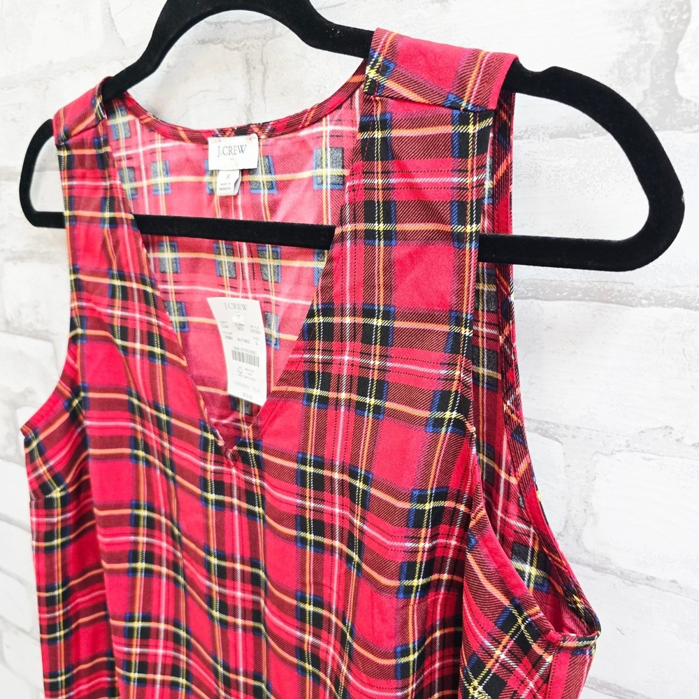 NWT J.Crew Womens Red Stewart Plaid V-Neck Sleeveless Shell Top Size S - Picture 3 of 7